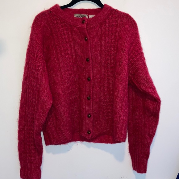Vintage Sweaters - Vintage Mohair Pink Cardigan Sweater size Medium